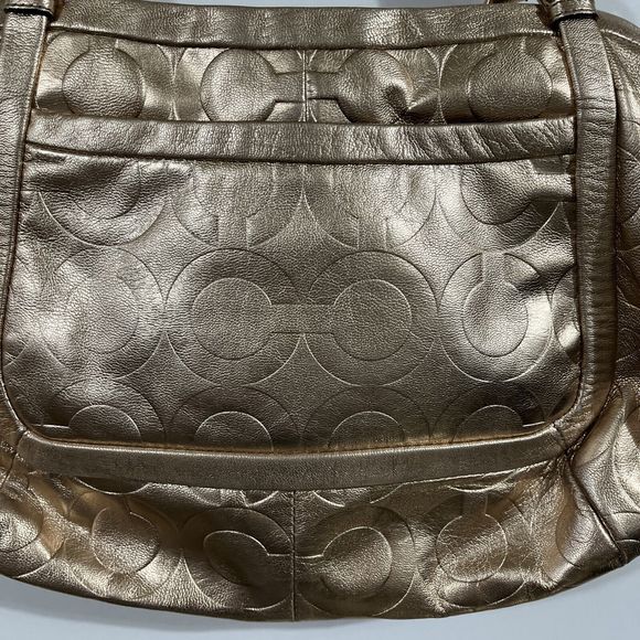 Rare HTF Coach Metallic Rose Gold All Leather Purse Shoulder Bag C Pattern - Picture 11 of 16